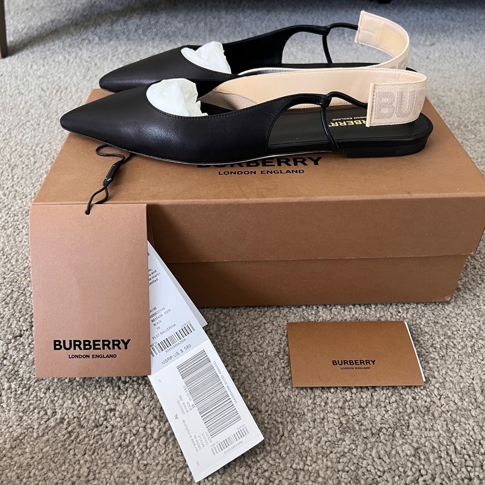 BURBERRY Flat Leather Slingback Ballerina NWT